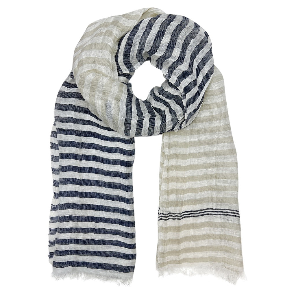 striped linen cotton blend scarf