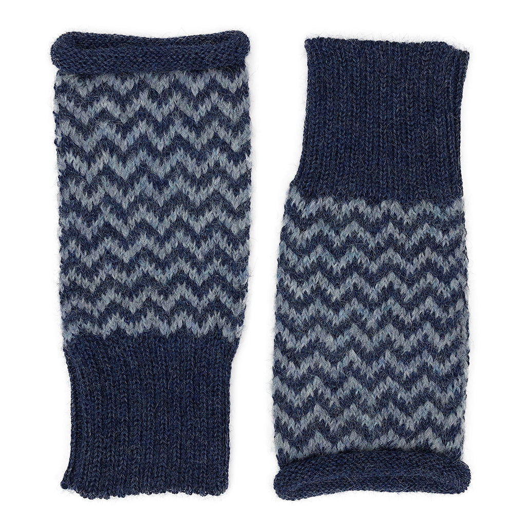 blue chevron fingerless gloves