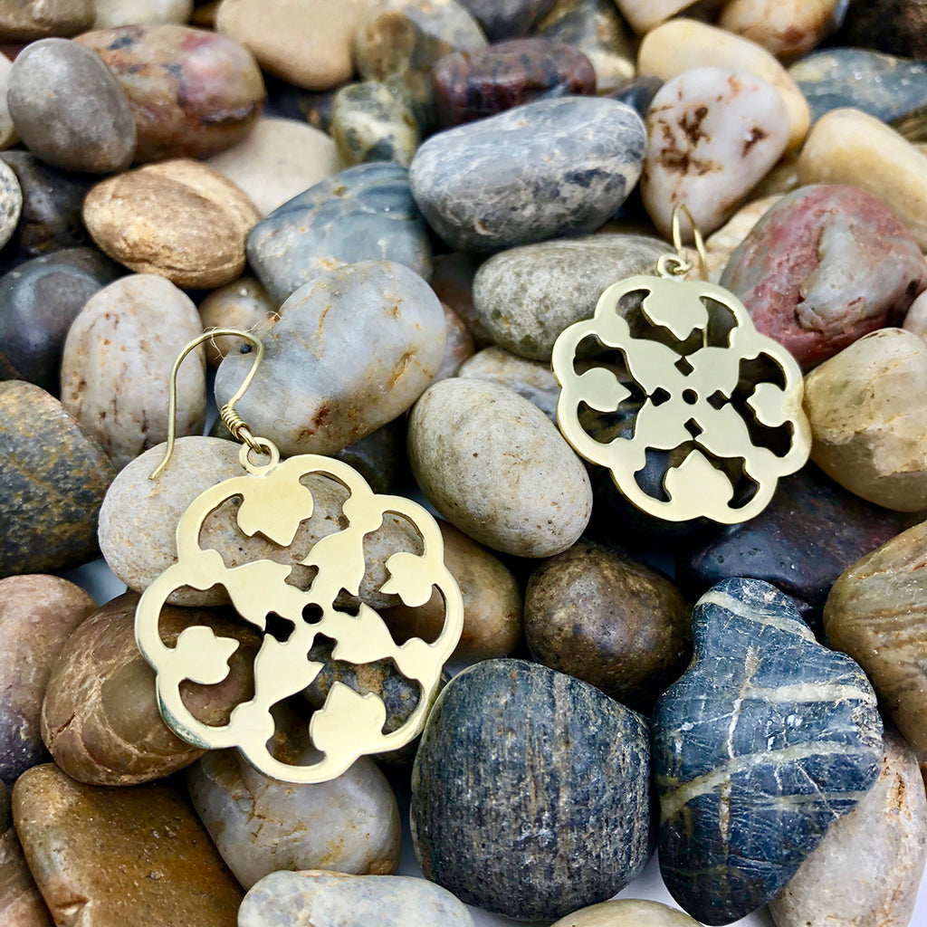 clover brass earrings