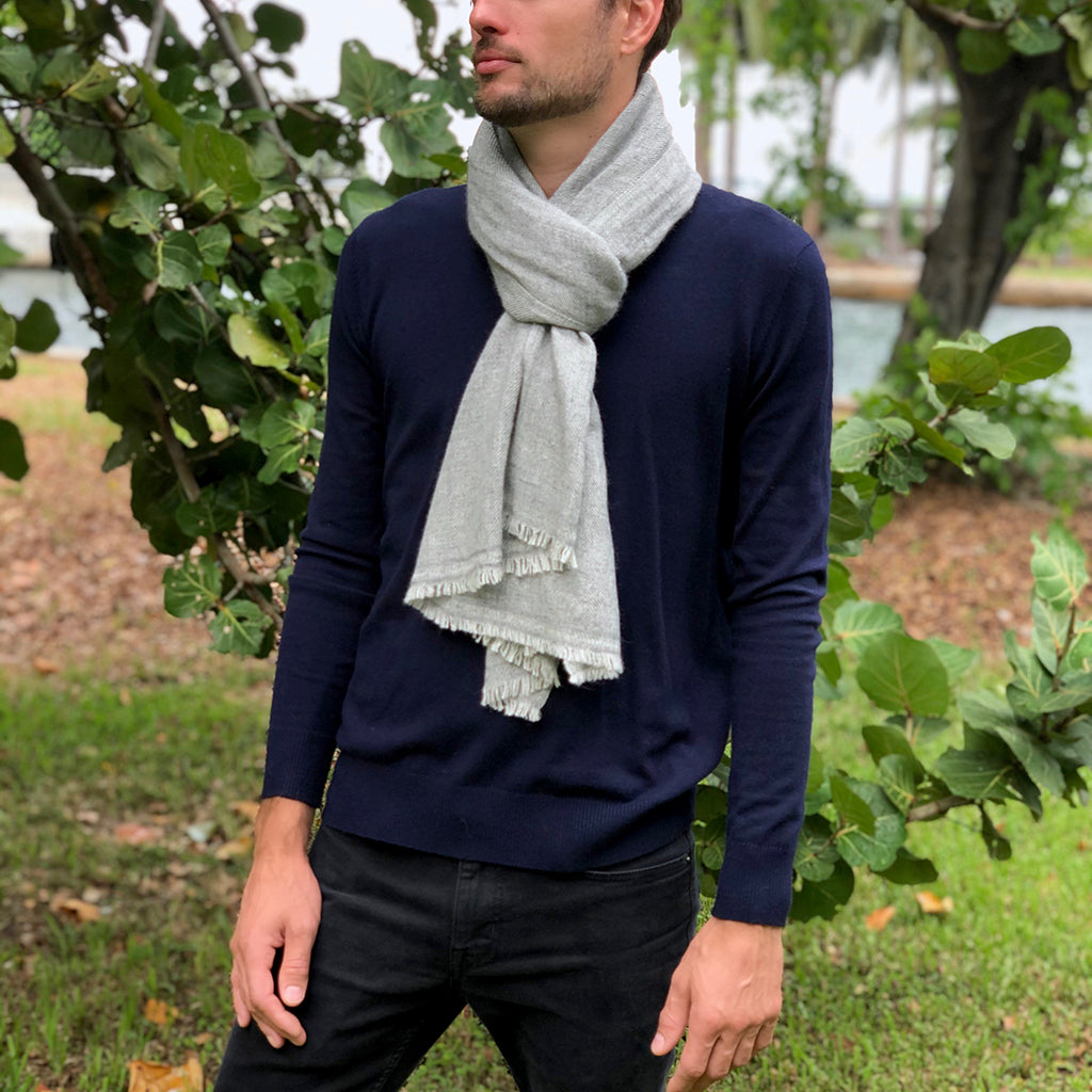 gray handmade cashmere scarf