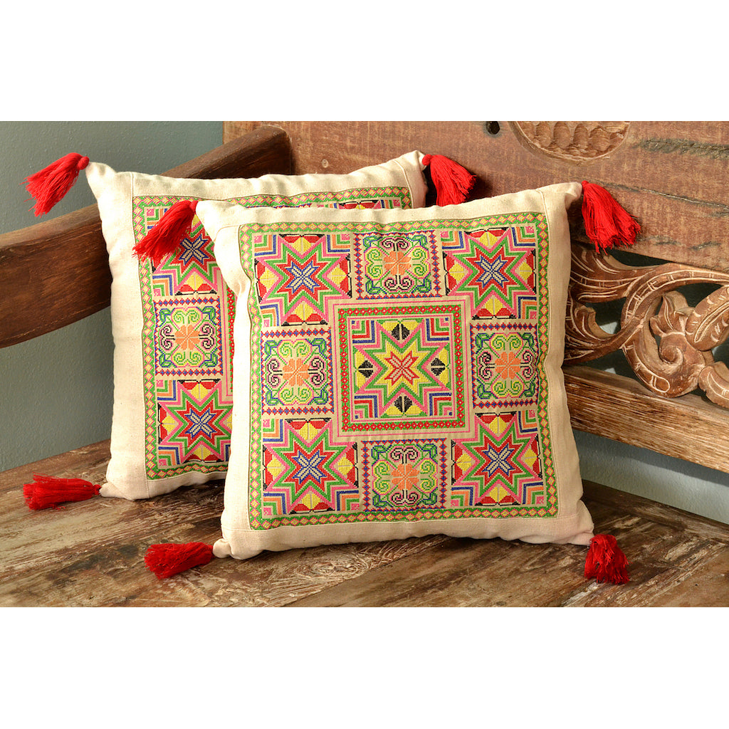 Embroidered Hmong tassel pillow