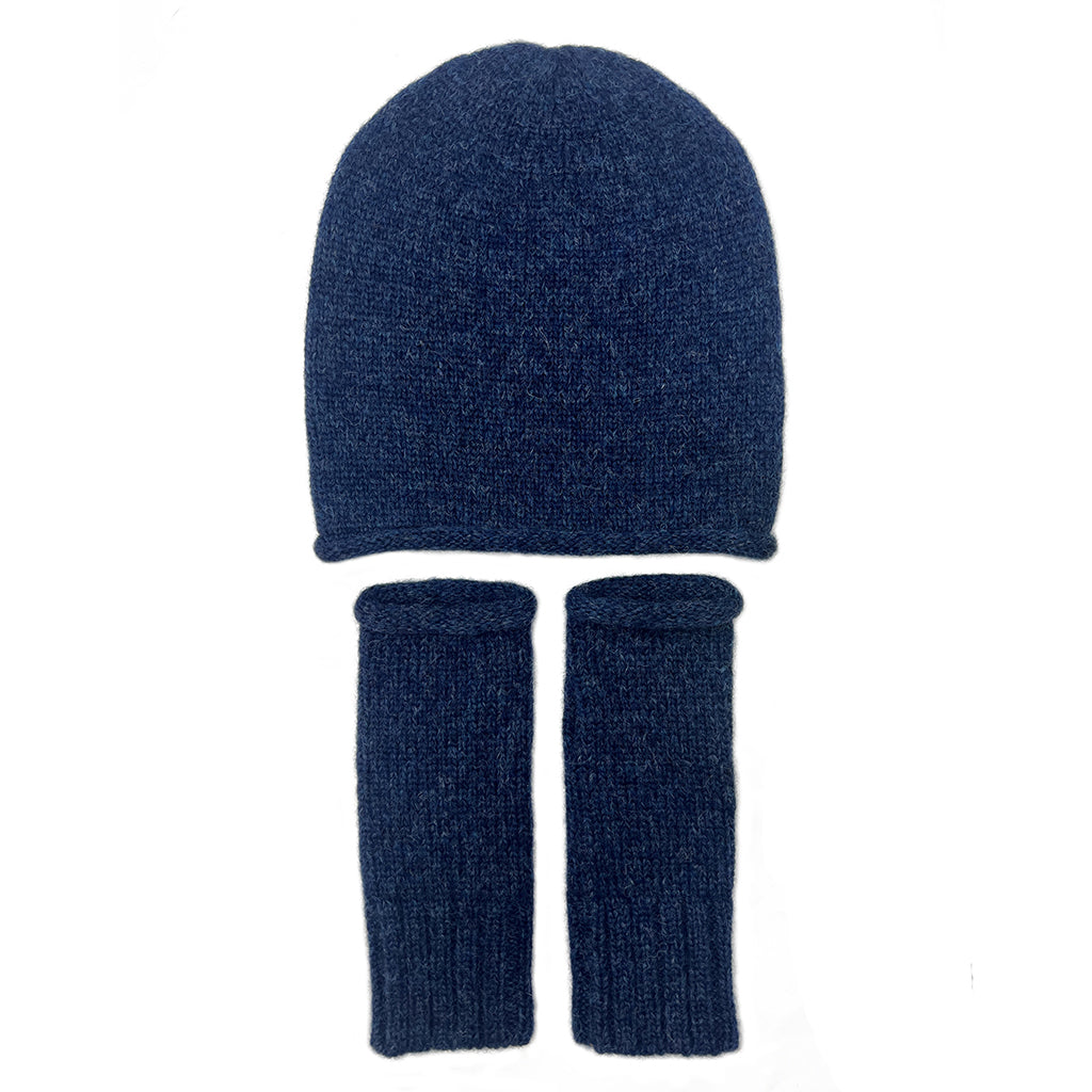 navy blue alpaca beanie and gloves