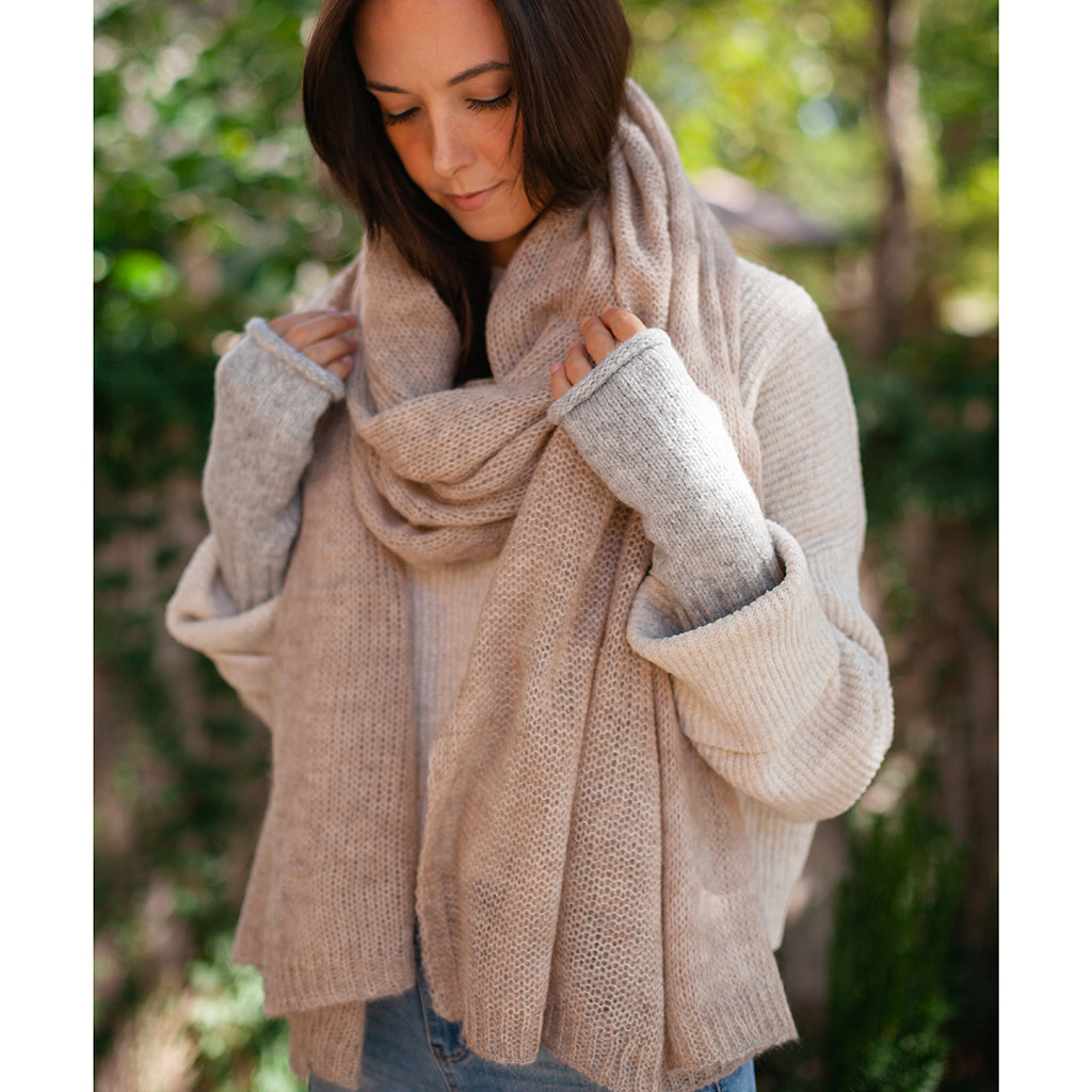 soft beige alpaca knit scarf