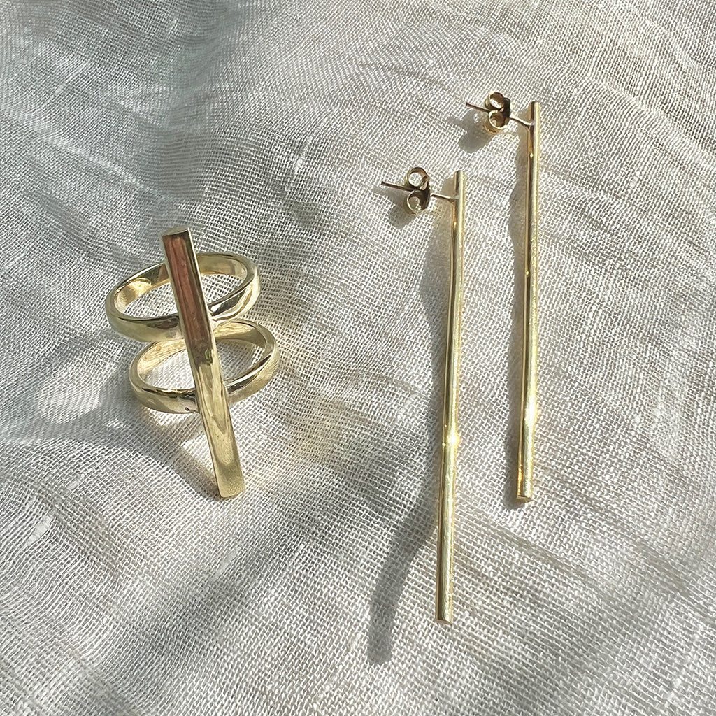 bar ring and earrings