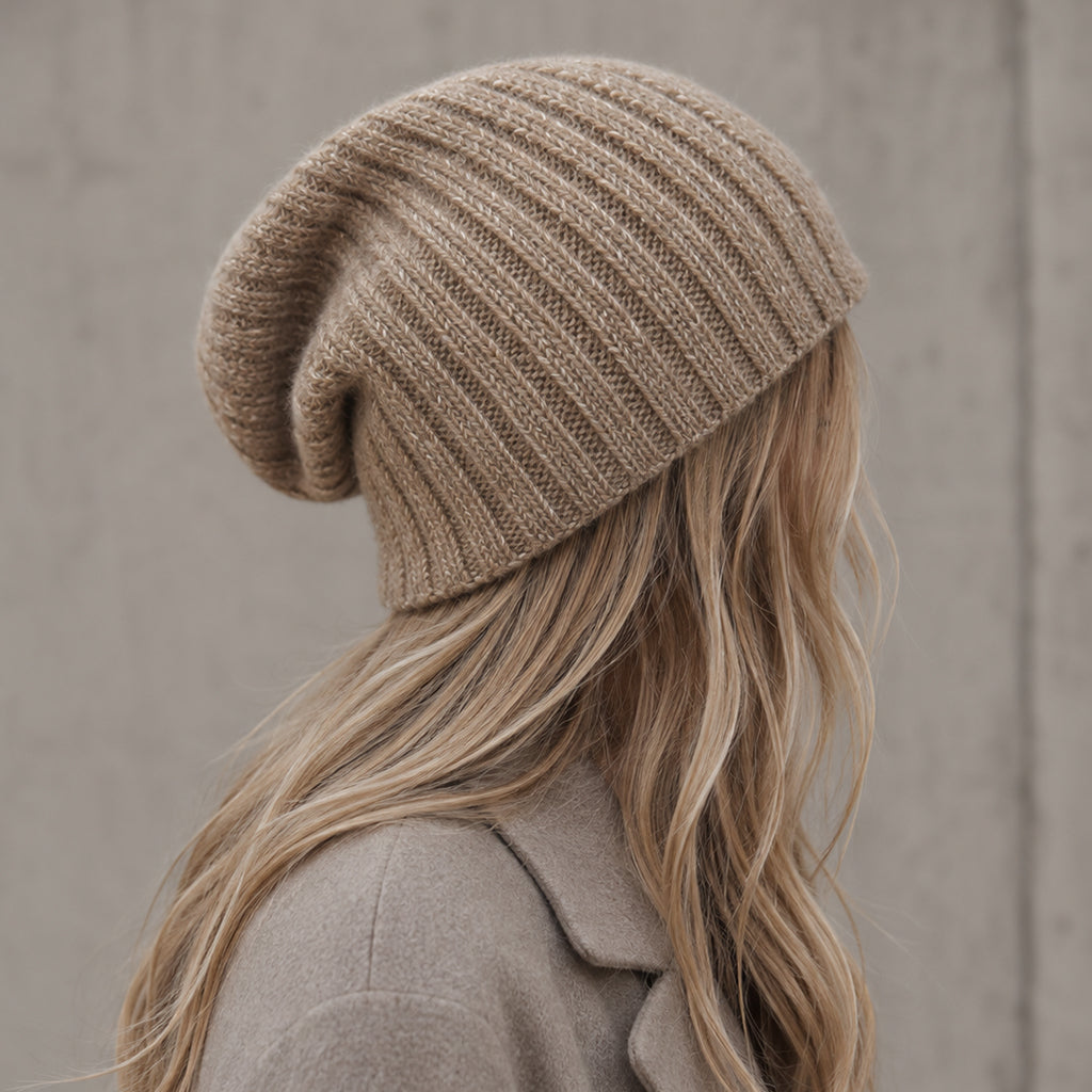 beige alpaca beanie hat