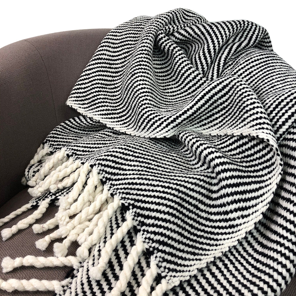 black white striped alpaca throw
