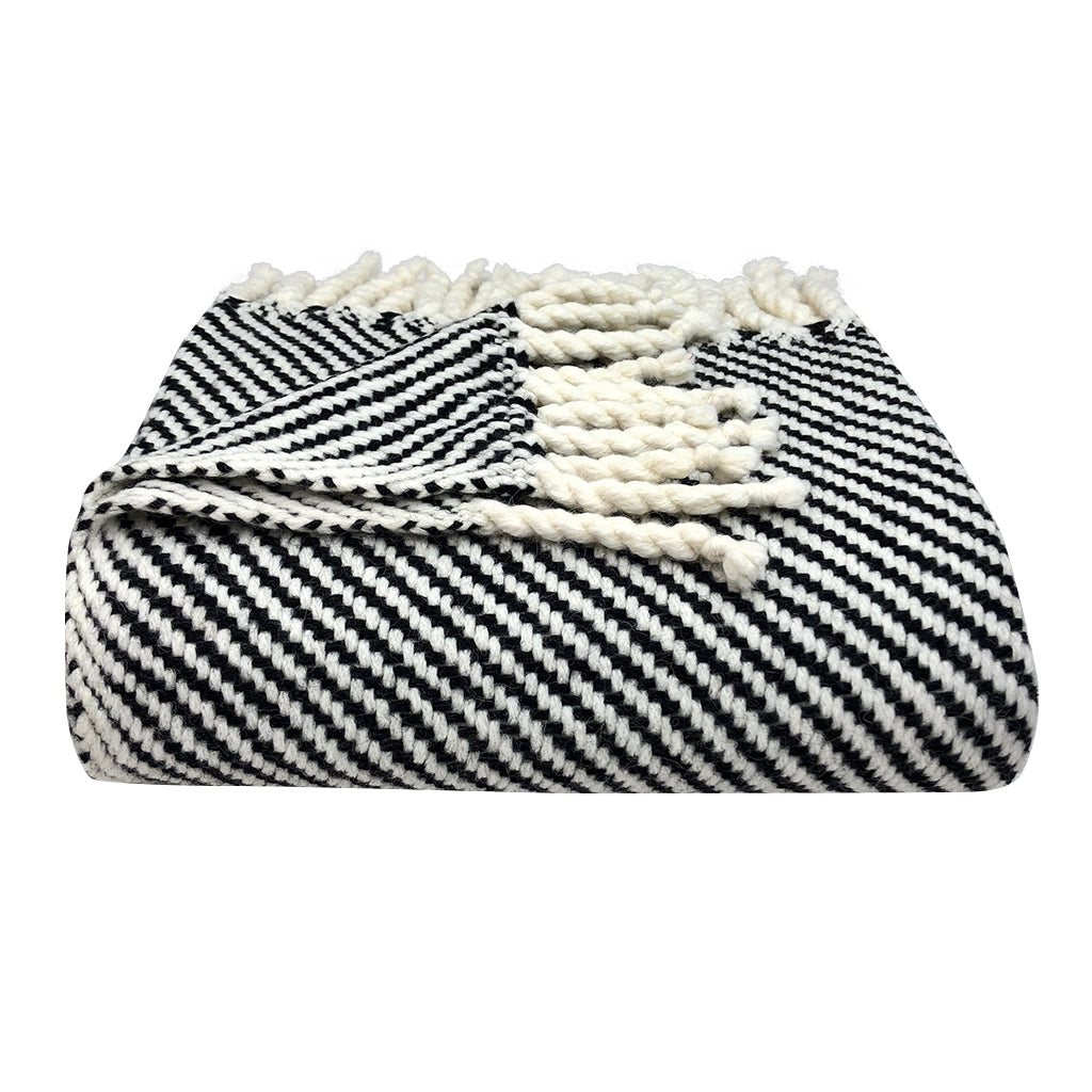 black white striped alpaca throw
