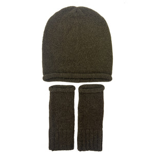 army green beanie hat gloves set
