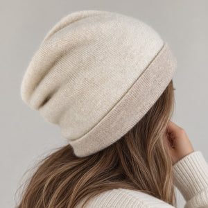 cashmere beanie on model