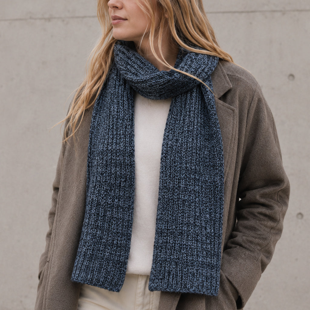 blue black knit cashmere scarf