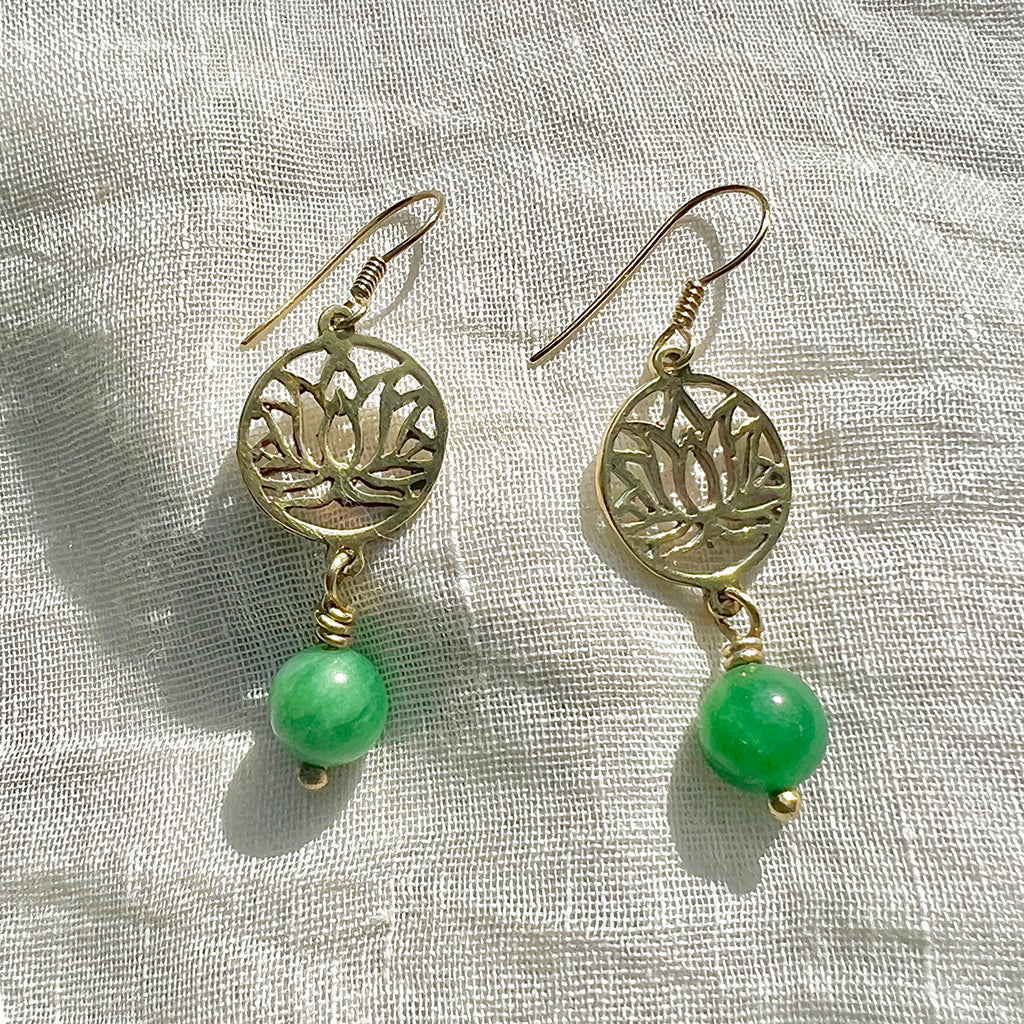 emerald lotus earrngs