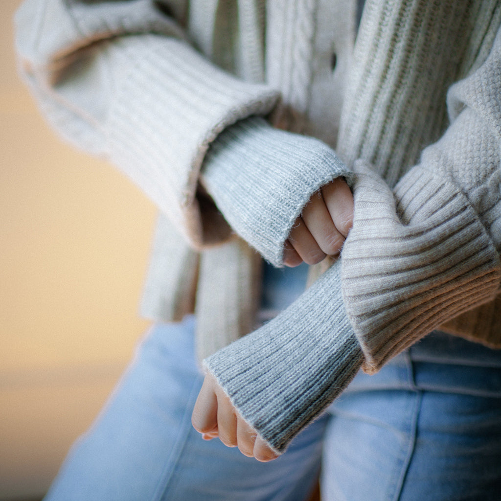 gray alpaca fingerless gloves
