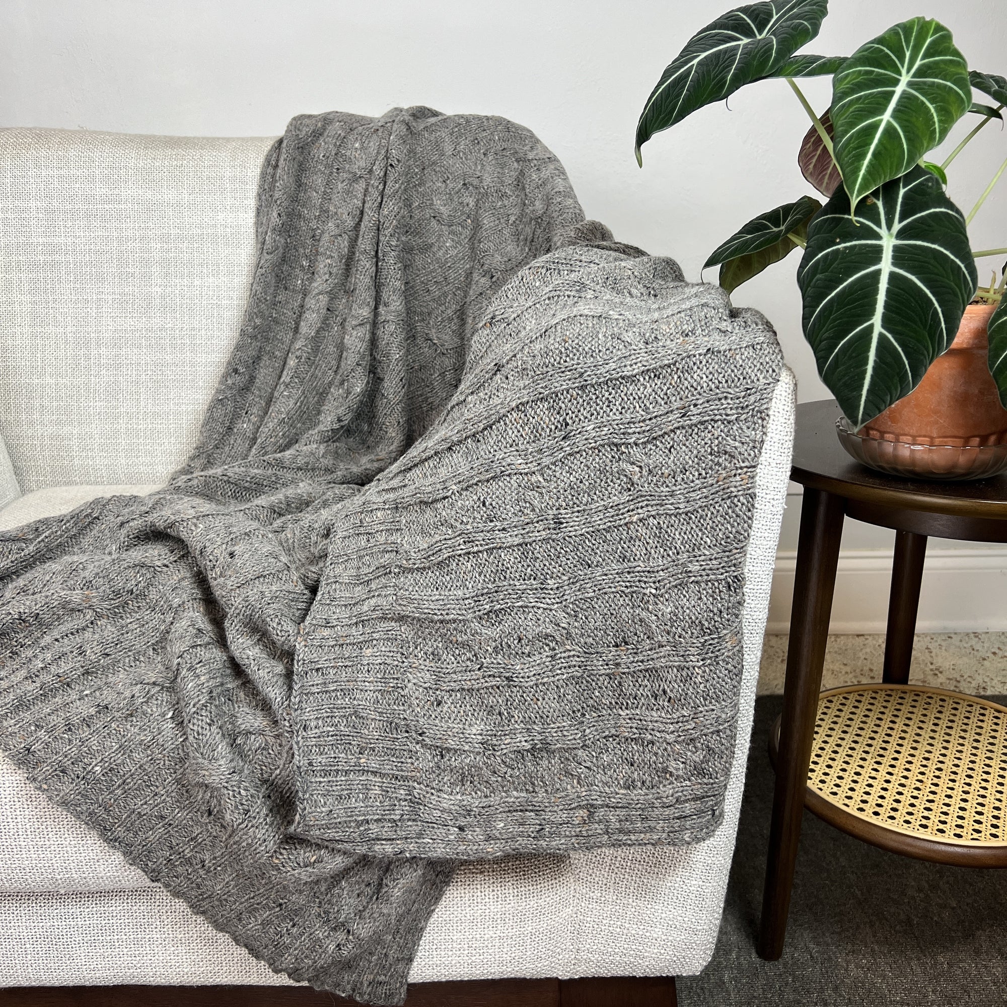 gray cable knit alpaca throw
