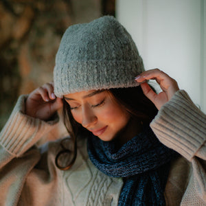 gray knit alpaca beanie