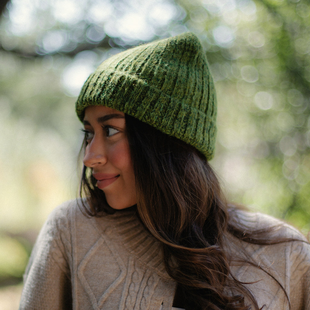 green knit alpaca beanie