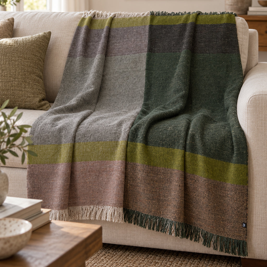 green color block alpaca throw