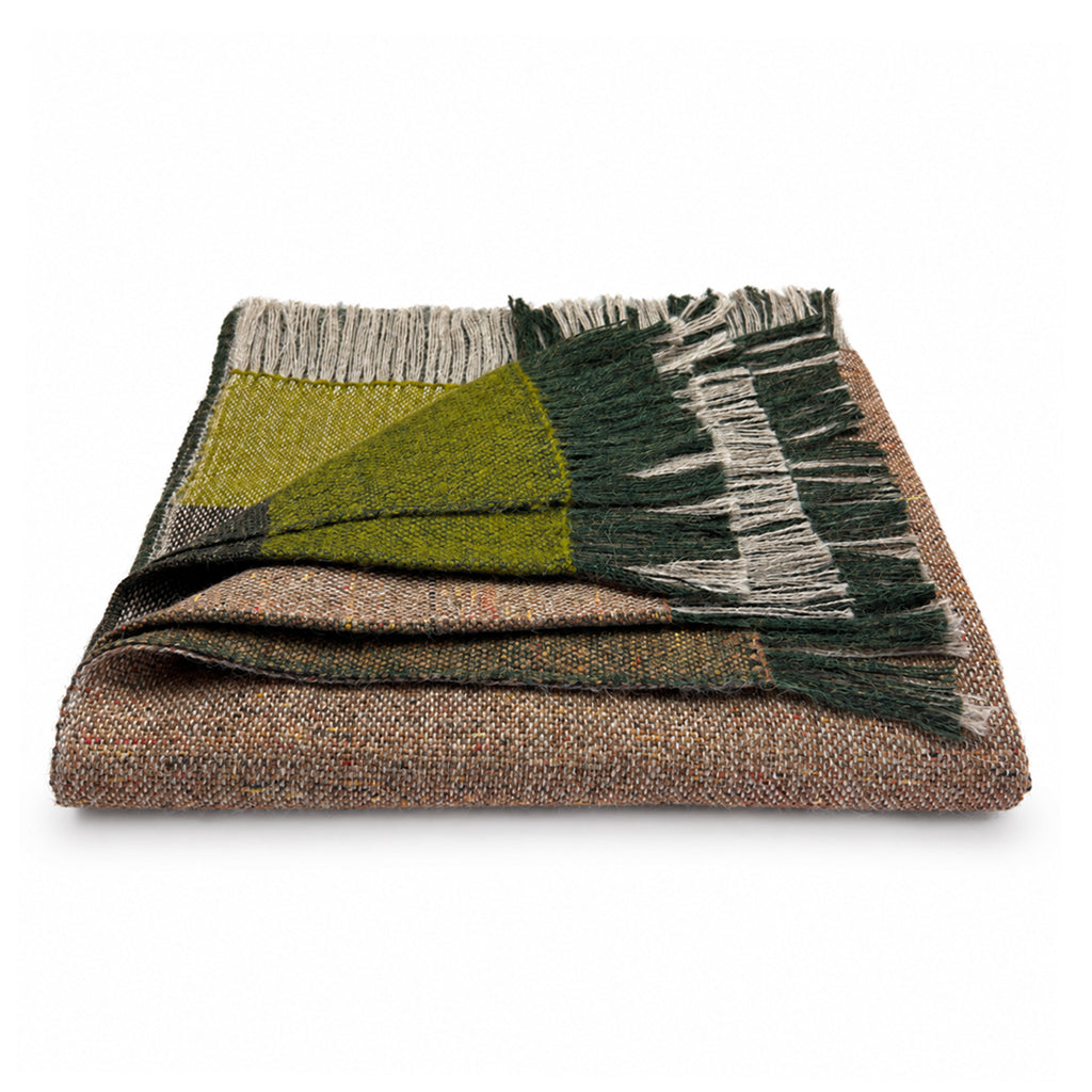 green color block alpaca throw