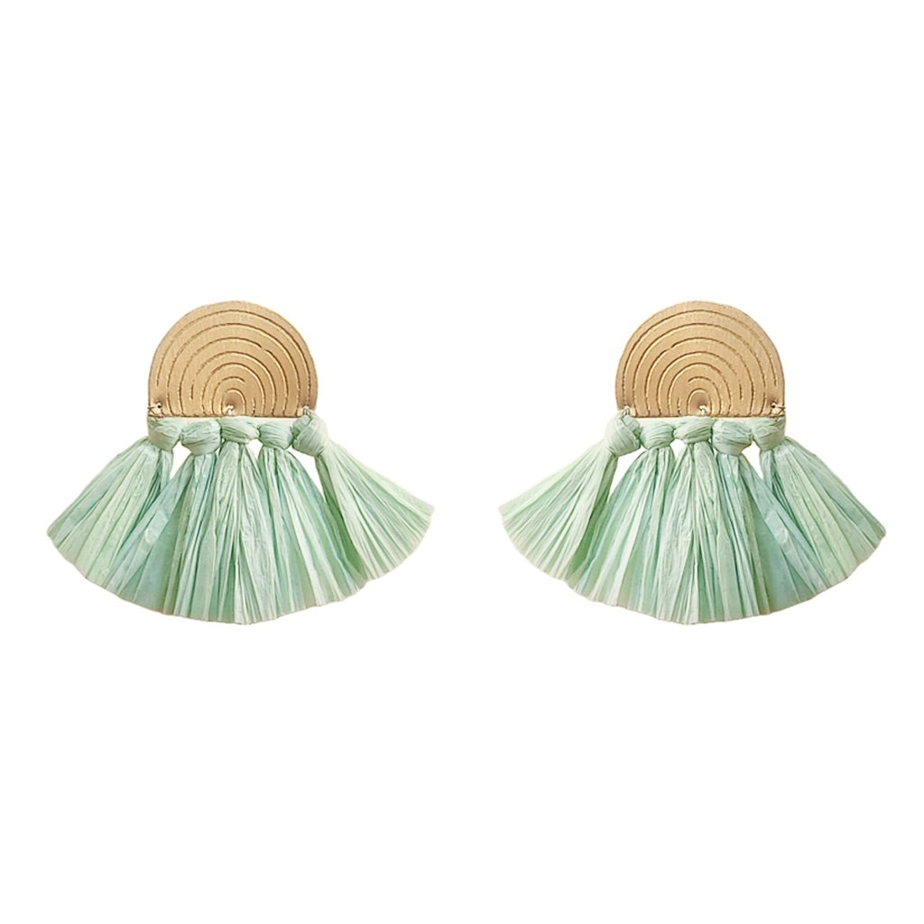 green raffia earrings