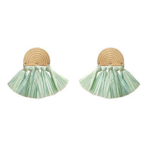 green raffia earrings