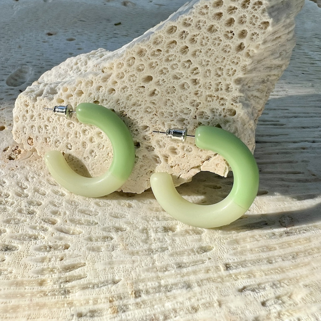 green resin hoop earrings