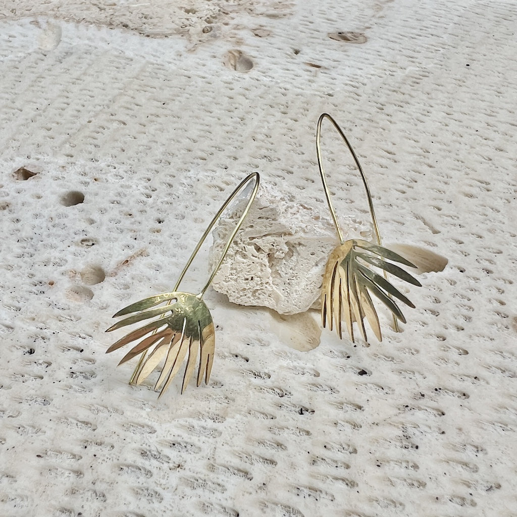 palm leaf threader earrings