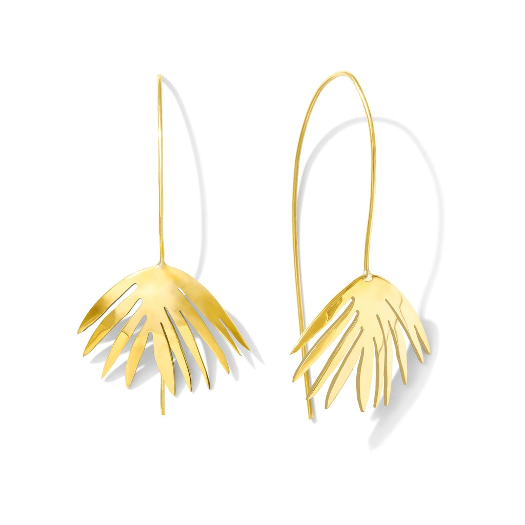 palm leaf threader earrings