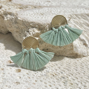 raffia fan earrings green