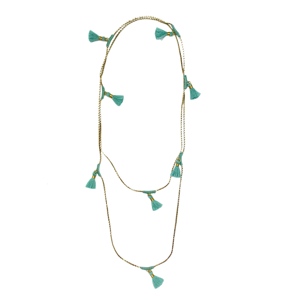 aqua tassel necklace
