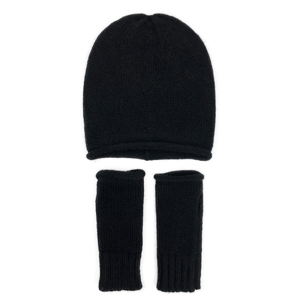 handmade black hat and gloves