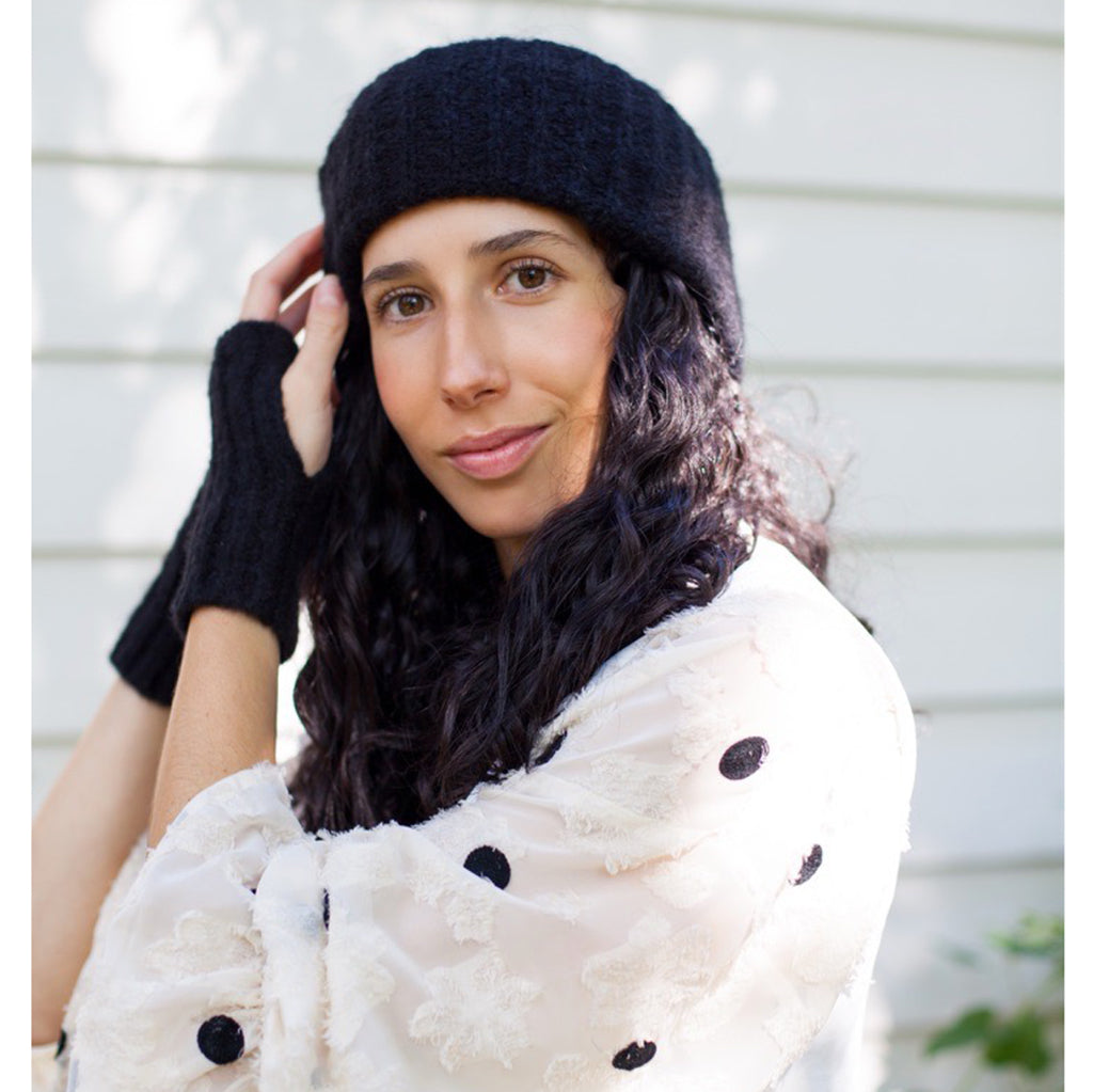 black alpaca ear warmer