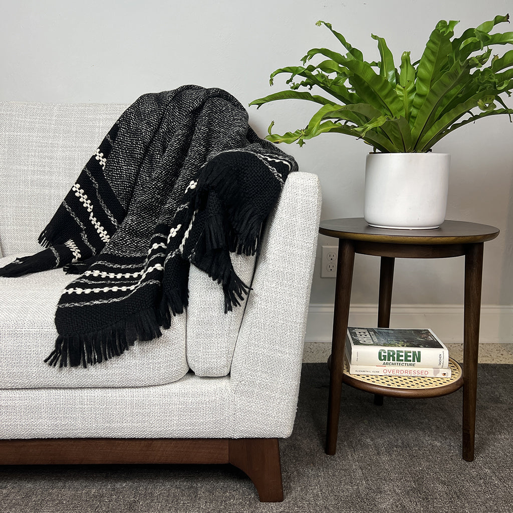 black white alpaca throw