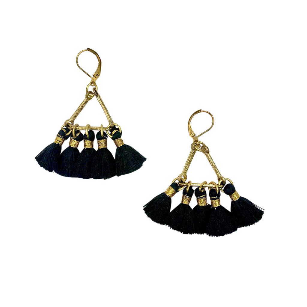 Black tassel fan earrings