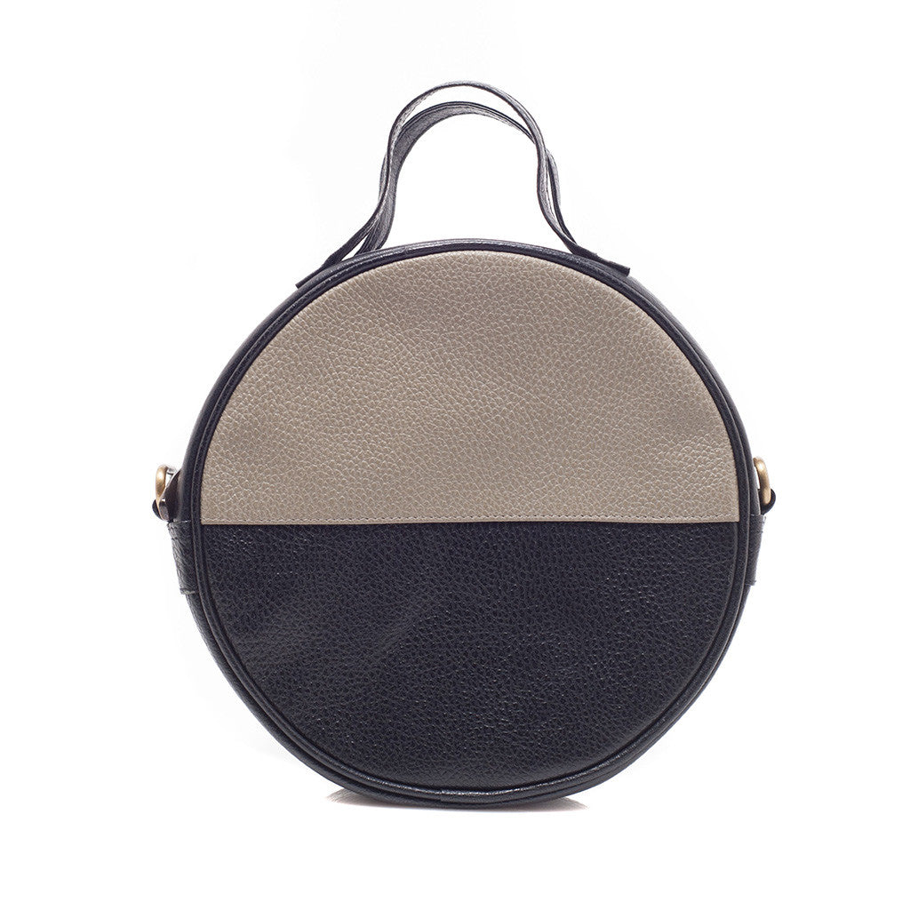 leather round moon clutch