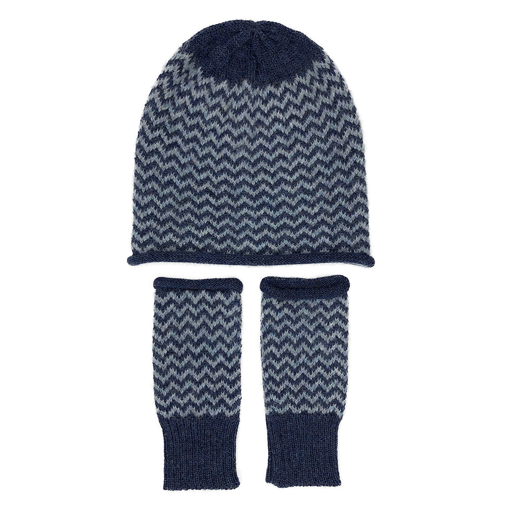 blue chevron fingerless gloves