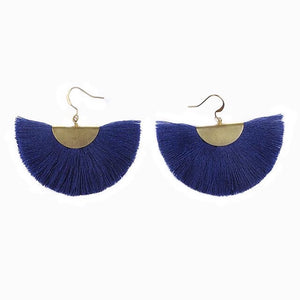 Blue Brass Cotton Fan Earrings