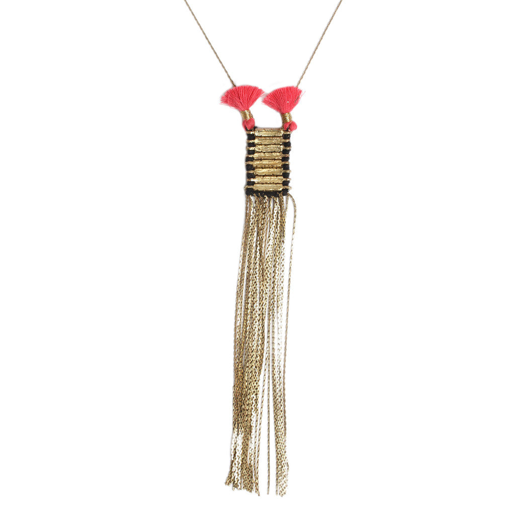Gold Black Tassel Necklace