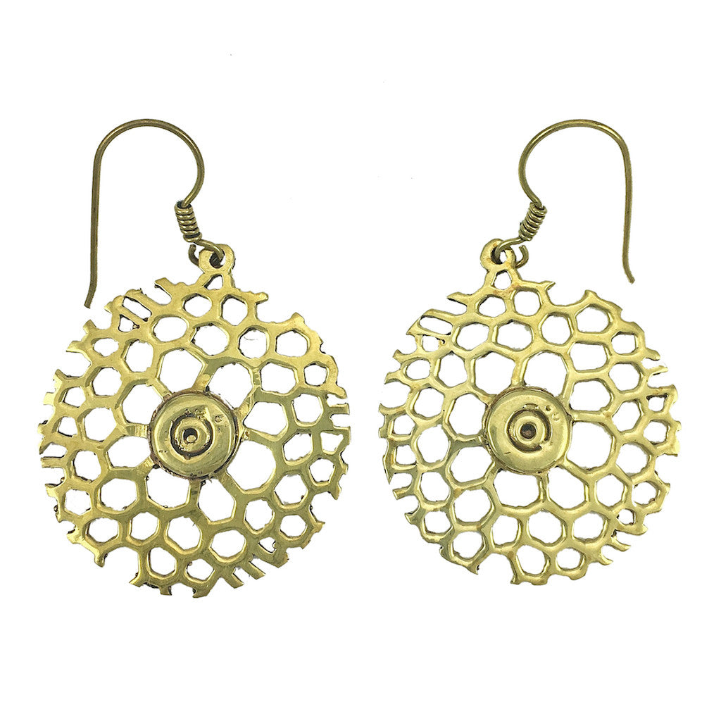 Honeycomb gold bullet earrings