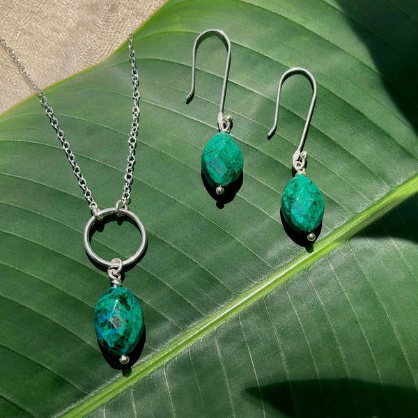 Chrysocolla earrings /// natural chrysocolla dangle earrings in sterling silver with moon crescents • one of a kind gemstone • READY TO offers SHIP