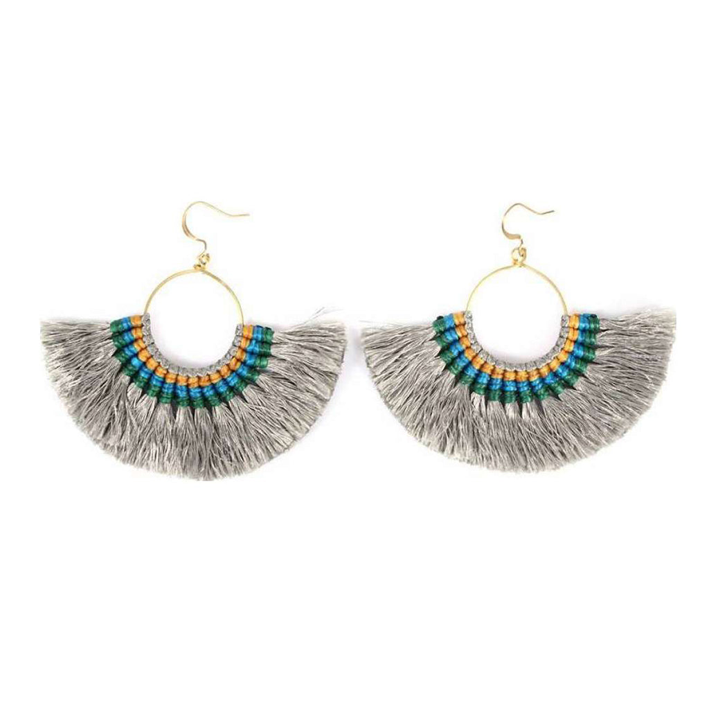 Gray Tassel Fan Earrings