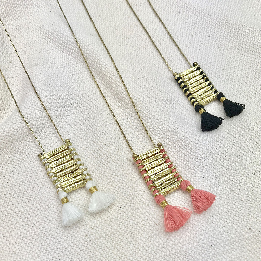 Gold Black Tassel Necklace