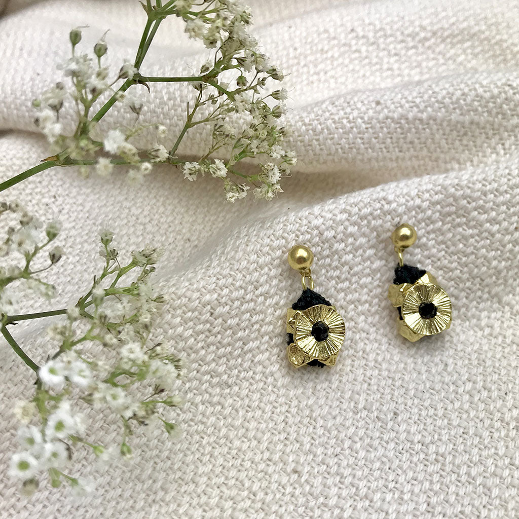 Black and Gold Flower Earrings