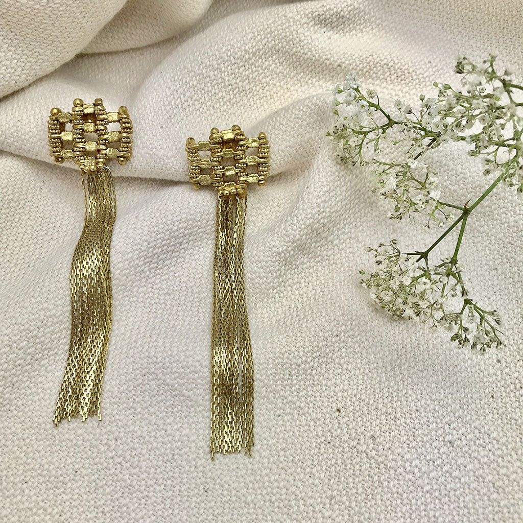 fair trade gold tassel earrings