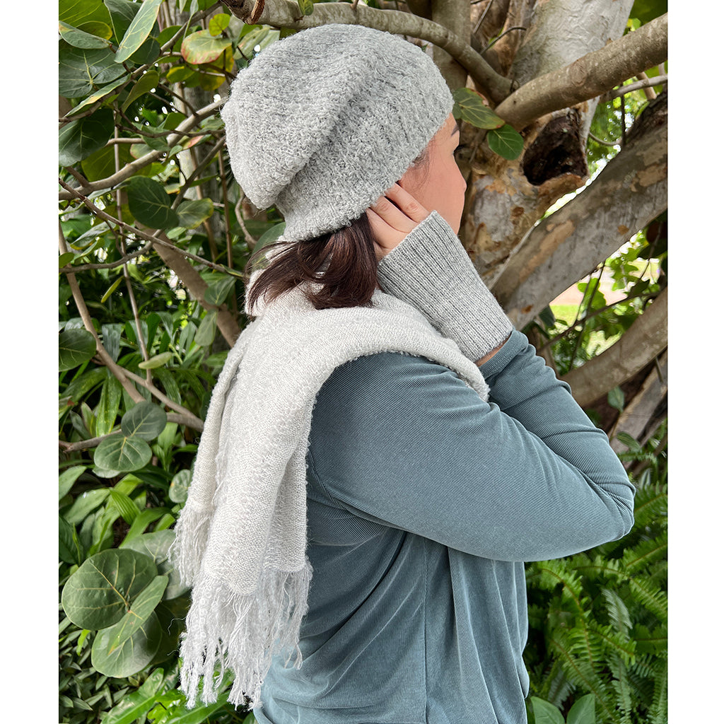 gray alpaca scarf hat
