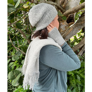 gray alpaca scarf and hat