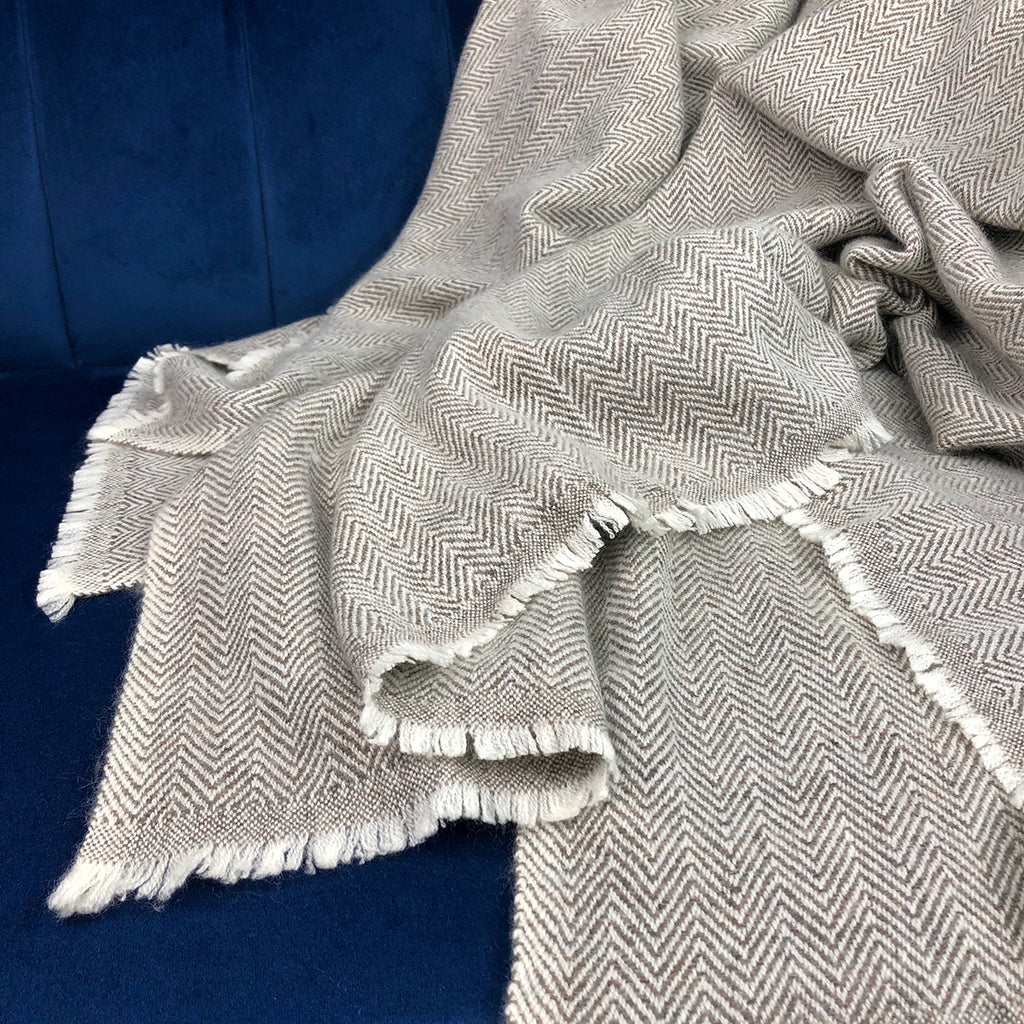 Espresso herringbone cashmere throw