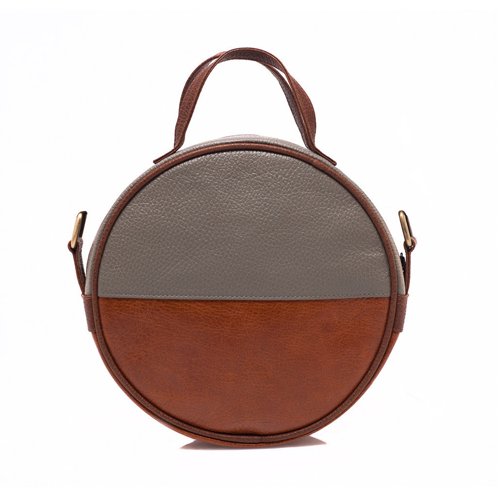brown leather moon clutch