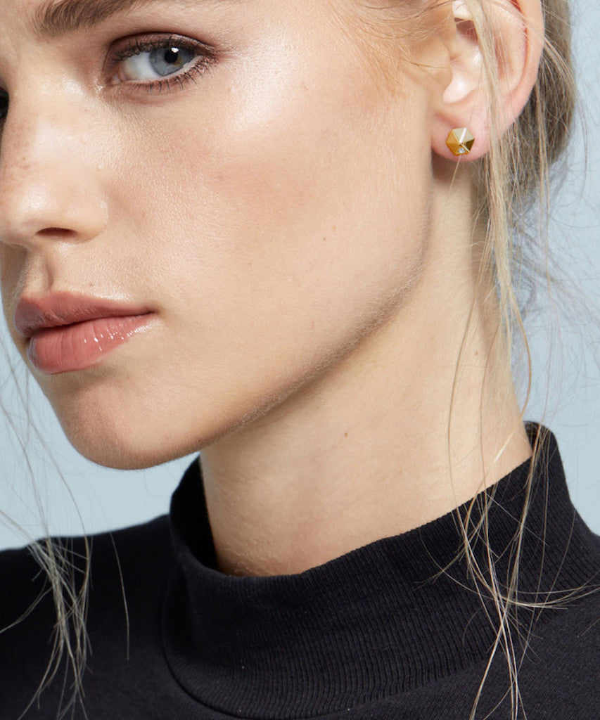 Silver Hexagon Stud Earrings 