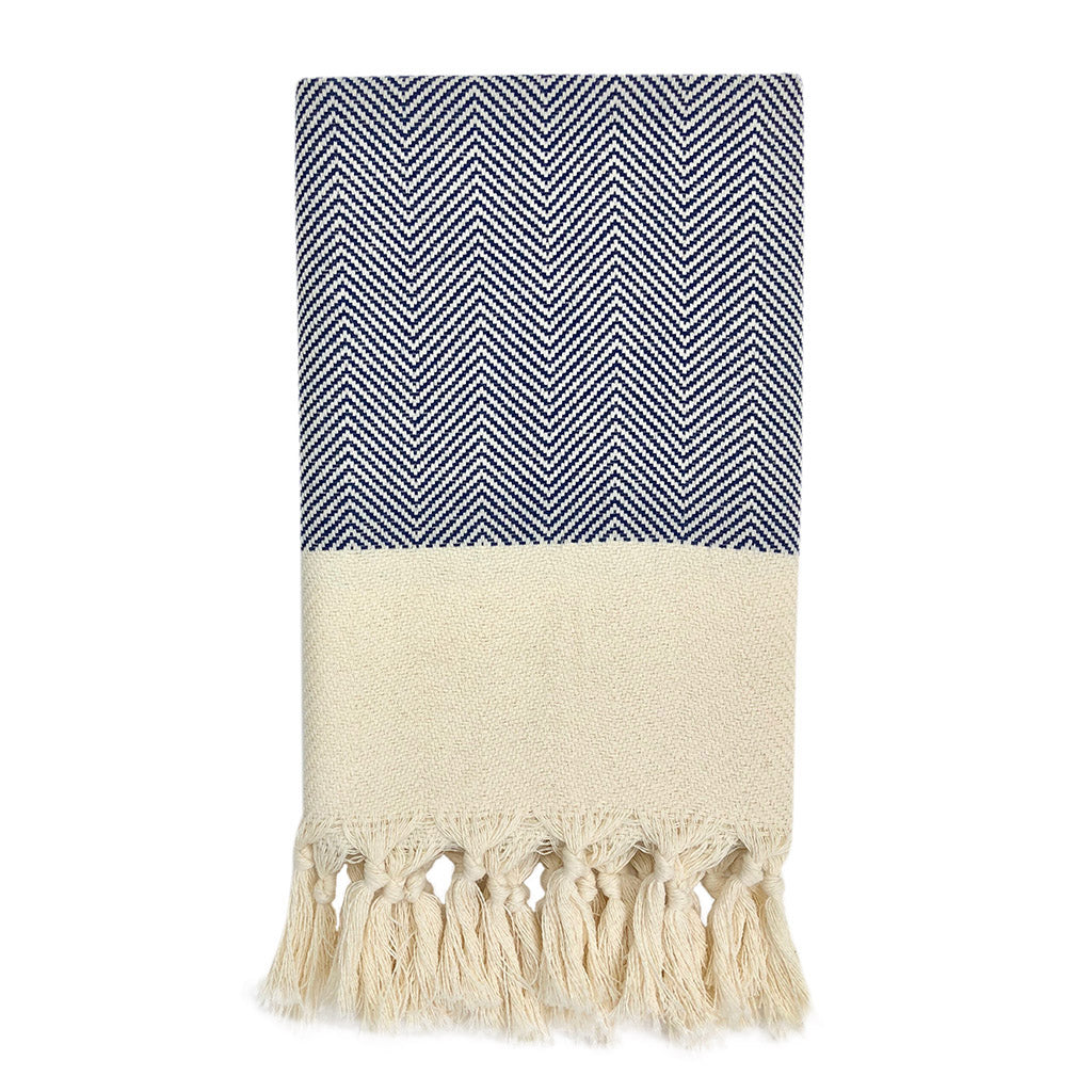 navy blue herringbone hand towel