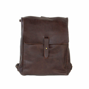 Brown unbuckle leather backpack