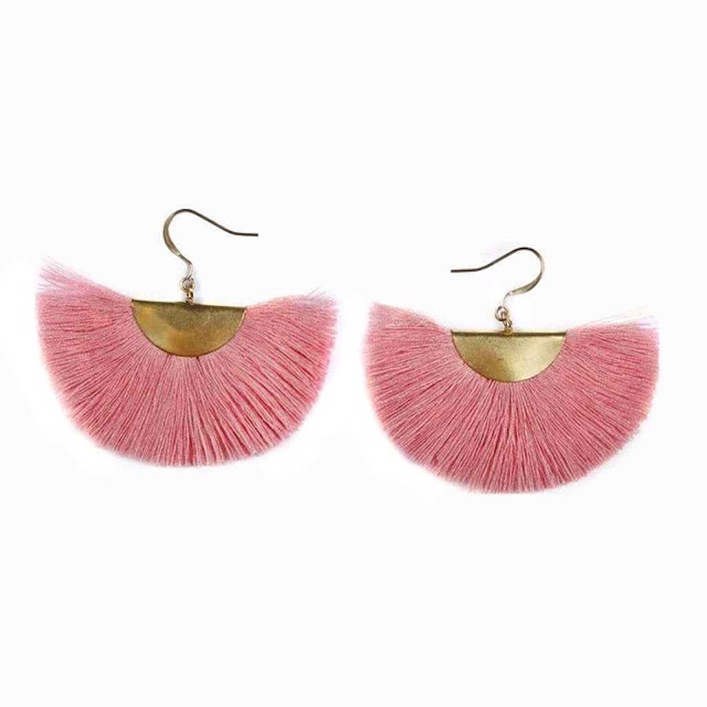 Pink Fringe Fan Earrings